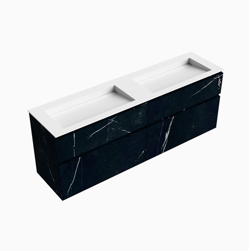 XABI 180cm mueble de baño Marquina 4 cajones. Lavabo AVON Doble sin orificio, color Talc.