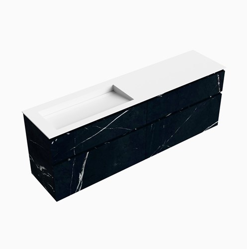 XABI 190cm mueble de baño Marquina 4 cajones. Lavabo AVON Izquierda sin orificio, color Talc.