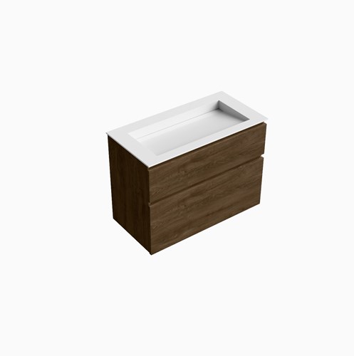 XABI 90cm mueble de baño Mocha 2 cajones. Lavabo AVON Centro sin orificio, color Talc.
