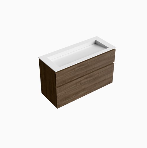 XABI 110cm mueble de baño Mocha 2 cajones. Lavabo AVON Centro sin orificio, color Talc.
