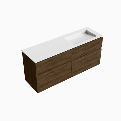 XABI 150cm mueble de baño Mocha 4 cajones. Lavabo AVON Derecho sin orificio, color Talc.
