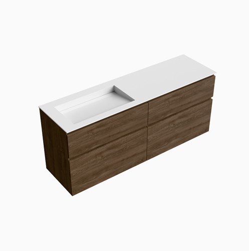 XABI 160cm mueble de baño Mocha 4 cajones. Lavabo AVON Izquierda sin orificio, color Talc.