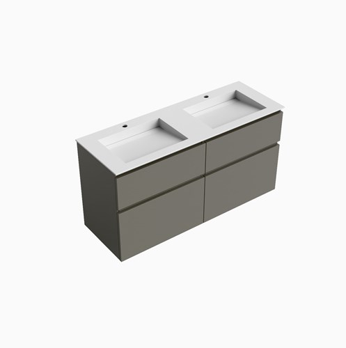 XABI 130cm mueble de baño Smoke 4 cajones. Lavabo AVON Doble 2 orificios, color Talc.