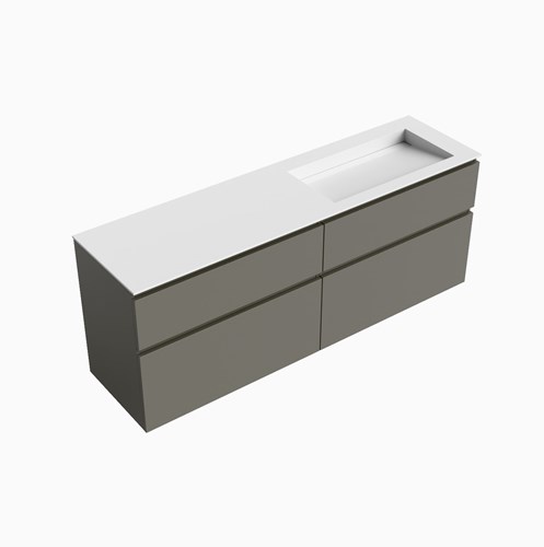 XABI 170cm mueble de baño Smoke 4 cajones. Lavabo AVON Derecho sin orificio, color Talc.