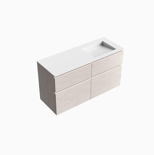 XABI 120cm mueble de baño Underlayment 4 cajones. Lavabo AVON Derecho sin orificio, color Talc.