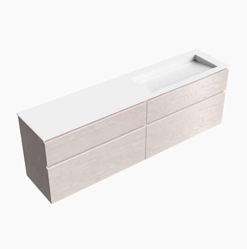 XABI 200cm mueble de baño Underlayment 4 cajones. Lavabo AVON Doble sin orificio, color Talc.