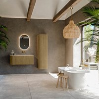 KURVE-DLUX 105cm meubles de salle de bains courbe Gauche couleur Dusk avec 1 tiroir et 1 porte. Lavabo BIG SMALL Droite sans trou pour robinet, couleur Frappe.-3