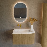 KURVE-DLUX 75cm bathroom vanity set curve Right color Dusk with 1 drawer and 1 door. Vanity top GRUNNE Left without tab hole, color Frappe.-2