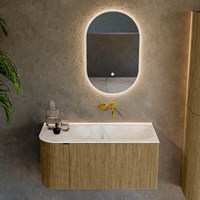 KURVE-DLUX 95cm mobili da bagno curva Sinistra colore Dusk con 1 cassetto e 1 porta. Lavabo BIG SMALL Destra senza foro per il rubinetto, colore Frappe.-2