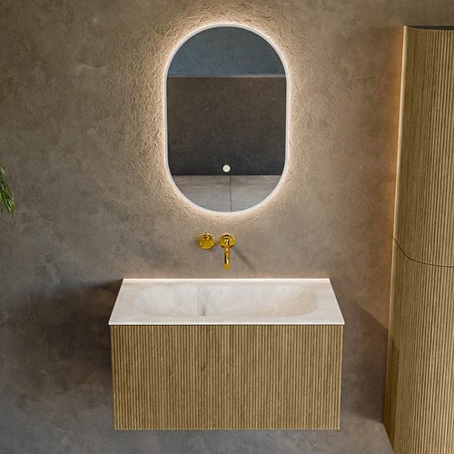 KURVE-DLUX 80cm meubles de salle de bains couleur Dusk avec 1 tiroir et 0 portes. Lavabo BIG SMALL Centrée sans trou pour robinet, couleur Frappe.-2