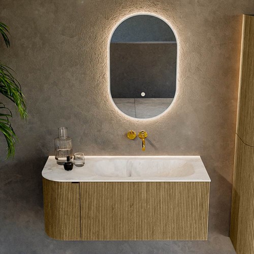KURVE-DLUX 105cm meubles de salle de bains courbe Gauche couleur Dusk avec 1 tiroir et 1 porte. Lavabo BIG SMALL Droite sans trou pour robinet, couleur Frappe.-2