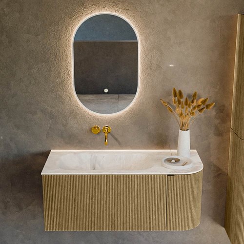 KURVE-DLUX 105cm mobili da bagno curva Destra colore Dusk con 1 cassetto e 1 porta. Lavabo BIG SMALL Sinistra senza foro per il rubinetto, colore Frappe.-2