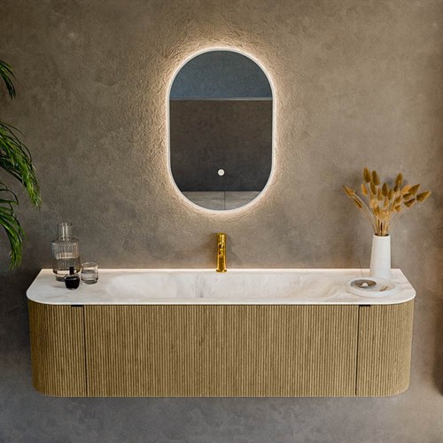 KURVE-DLUX 160cm badmöbel kurve Links + Rechts farbe Dusk mit 1 schublade und 2 türen. Einbauwaschbecken BIG MEDIUM Mittig 1 hahnloch Frappe.-2