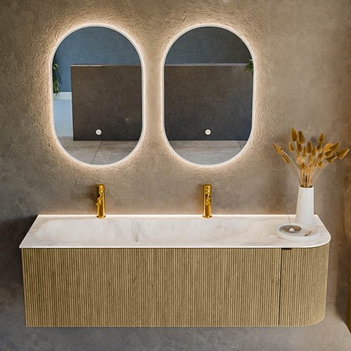 KURVE-DLUX 145cm mobili da bagno curva Destra colore Dusk con 1 cassetto e 1 porta. Lavabo BIG LARGE Sinistra 2 fori del rubinetto, colore Frappe.-2