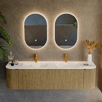 KURVE-DLUX 170cm badmeubel ronding Links + Rechts kleur Dusk met 1 lade en 2 deuren. Wastafel LEAF Dubbel 2 kraangaten Frappe.-2