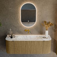 KURVE-DLUX 130cm mobili da bagno curva Sinistra + Destra colore Dusk con 1 cassetto e 2 porte. Lavabo BIG SMALL Centro senza foro per il rubinetto, colore Glace.-2