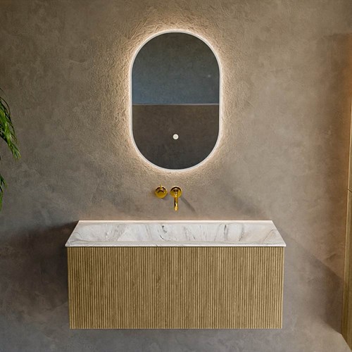 KURVE-DLUX 100cm badmöbel farbe Dusk mit 1 schublade und keine tür. Einbauwaschbecken BIG MEDIUM Mittig kein hahnloch Glace.-2
