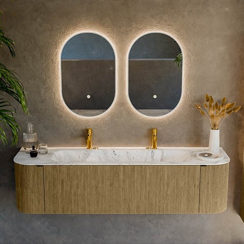 KURVE-DLUX 170cm badmöbel kurve Links + Rechts farbe Dusk mit 1 schublade und 2 türen. Einbauwaschbecken BIG LARGE Mittig 2 hahnlöcher Glace.-2