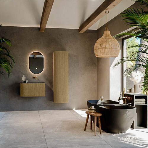 KURVE-DLUX 75cm mobili da bagno curva Sinistra colore Dusk con 1 cassetto e 1 porta. Lavabo GRUNNE Destra senza foro per il rubinetto, colore Lava.-3