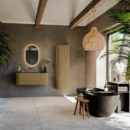 KURVE-DLUX 110cm mobili da bagno curva Sinistra + Destra colore Dusk con 1 cassetto e 2 porte. Lavabo CLOUD Centro senza foro per il rubinetto, colore Lava.-3