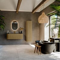 KURVE-DLUX 120cm meubles de salle de bains courbe Gauche + Droite couleur Dusk avec 1 tiroir et 2 portes. Lavabo BIG SMALL Centrée 1 trou pour robinetter, couleur Lava.-3