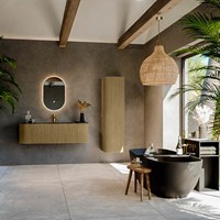 KURVE-DLUX 140cm meubles de salle de bains courbe Gauche + Droite couleur Dusk avec 1 tiroir et 2 portes. Lavabo BIG SMALL Centrée 1 trou pour robinetter, couleur Lava.-3