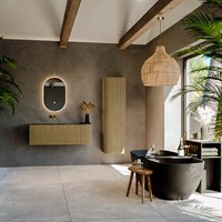 KURVE-DLUX 125cm mobili da bagno curva Destra colore Dusk con 1 cassetto e 1 porta. Lavabo BIG MEDIUM Sinistra senza foro per il rubinetto, colore Lava.-3
