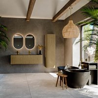 KURVE-DLUX 145cm mobili da bagno curva Destra colore Dusk con 1 cassetto e 1 porta. Lavabo BIG LARGE Sinistra 2 fori del rubinetto, colore Lava.-3