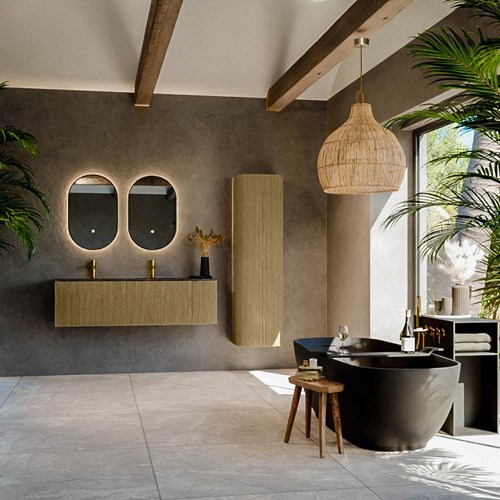 KURVE-DLUX 145cm mobili da bagno curva Destra colore Dusk con 1 cassetto e 1 porta. Lavabo BIG LARGE Sinistra 2 fori del rubinetto, colore Lava.-3