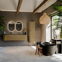 KURVE-DLUX 170cm mueble de baño curva Izquierda + Derecha color Dusk con 1 cajón y 2 puertas. Lavabo BIG LARGE Centro 2 orificios Lava.-3