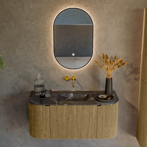 KURVE-DLUX 100cm mueble de baño curva Izquierda + Derecha color Dusk con 1 cajón y 2 puertas. Lavabo GRUNNE Centro sin orificio Lava.-2