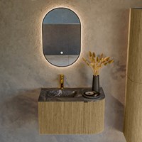 KURVE-DLUX 75cm mobili da bagno curva Destra colore Dusk con 1 cassetto e 1 porta. Lavabo GRUNNE Sinistra 1 foro per rubinetto, colore Lava.-2