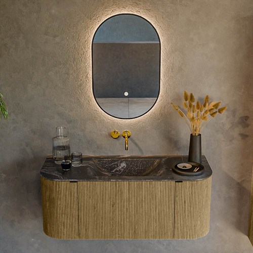KURVE-DLUX 110cm mobili da bagno curva Sinistra + Destra colore Dusk con 1 cassetto e 2 porte. Lavabo CLOUD Centro senza foro per il rubinetto, colore Lava.-2