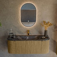 KURVE-DLUX 120cm meubles de salle de bains courbe Gauche + Droite couleur Dusk avec 1 tiroir et 2 portes. Lavabo BIG SMALL Centrée 1 trou pour robinetter, couleur Lava.-2