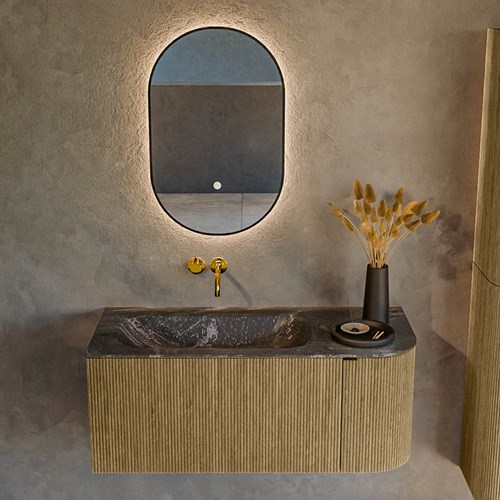 KURVE-DLUX 105cm meubles de salle de bains courbe Droite couleur Dusk avec 1 tiroir et 1 porte. Lavabo BIG SMALL Gauche sans trou pour robinet, couleur Lava.-2