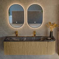 KURVE-DLUX 145cm mobili da bagno curva Destra colore Dusk con 1 cassetto e 1 porta. Lavabo BIG LARGE Sinistra 2 fori del rubinetto, colore Lava.-2