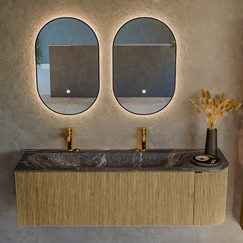 KURVE-DLUX 145cm mobili da bagno curva Destra colore Dusk con 1 cassetto e 1 porta. Lavabo BIG LARGE Sinistra 2 fori del rubinetto, colore Lava.-2