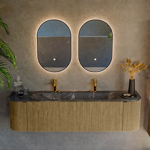 KURVE-DLUX 170cm mueble de baño curva Izquierda + Derecha color Dusk con 1 cajón y 2 puertas. Lavabo BIG LARGE Centro 2 orificios Lava.-2