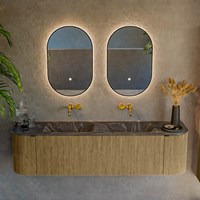 KURVE-DLUX 170cm mobili da bagno curva Sinistra + Destra colore Dusk con 1 cassetto e 2 porte. Lavabo LEAF Doppio senza foro per il rubinetto, colore Lava.-2