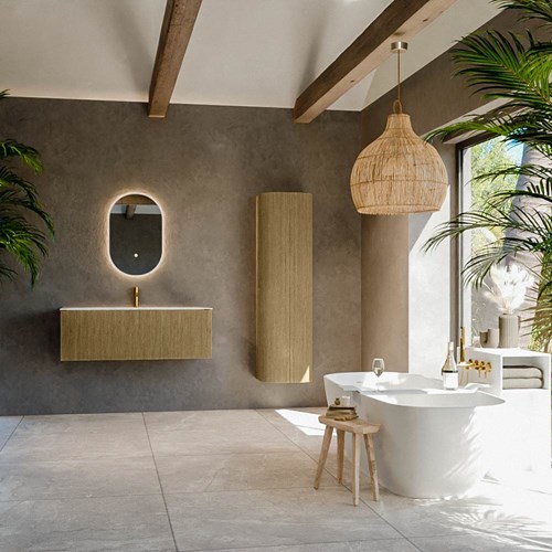 KURVE-DLUX 120cm mobili da bagno colore Dusk con 1 cassetto e 0 porte. Lavabo BIG LARGE Centro 1 foro per rubinetto, colore Opalo.-3
