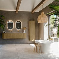 KURVE-DLUX 180cm meubles de salle de bains courbe Gauche + Droite couleur Dusk avec 2 tiroirs et 2 portes. Lavabo LEAF Double sans trou pour robinet, couleur Opalo.-3