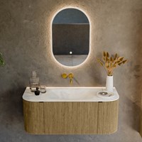 KURVE-DLUX 110cm meubles de salle de bains courbe Gauche + Droite couleur Dusk avec 1 tiroir et 2 portes. Lavabo CLOUD Centrée sans trou pour robinet, couleur Opalo.-2