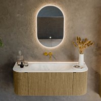 KURVE-DLUX 120cm meubles de salle de bains courbe Gauche + Droite couleur Dusk avec 1 tiroir et 2 portes. Lavabo BIG SMALL Centrée sans trou pour robinet, couleur Opalo.-2