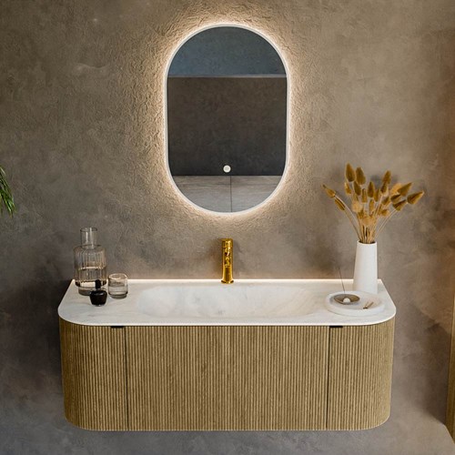 KURVE-DLUX 120cm badmeubel ronding Links + Rechts kleur Dusk met 1 lade en 2 deuren. Wastafel BIG SMALL Midden 1 kraangat Opalo.-2