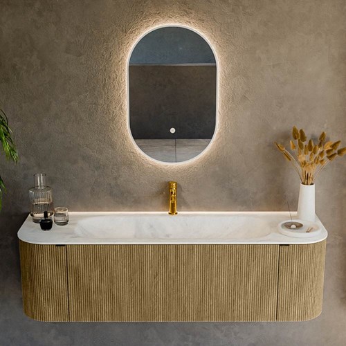 KURVE-DLUX 150cm meubles de salle de bains courbe Gauche + Droite couleur Dusk avec 1 tiroir et 2 portes. Lavabo BIG MEDIUM Centrée 1 trou pour robinetter, couleur Opalo.-2