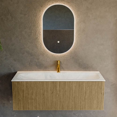 KURVE-DLUX 120cm mobili da bagno colore Dusk con 1 cassetto e 0 porte. Lavabo BIG LARGE Centro 1 foro per rubinetto, colore Opalo.-2