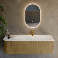 KURVE-DLUX 145cm badmeubel ronding Links kleur Dusk met 1 lade en 1 deur. Wastafel BIG LARGE Rechts 1 kraangat Opalo.-2