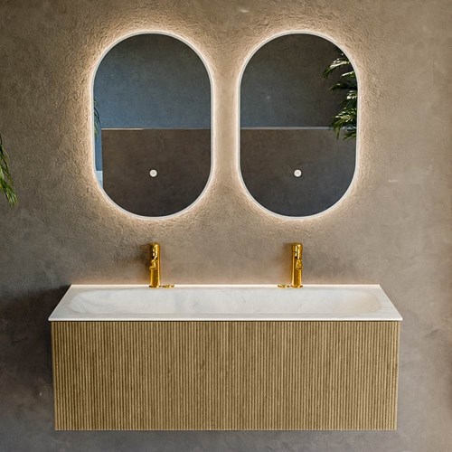 KURVE-DLUX 120cm bathroom vanity set color Dusk with 1 drawer and 0 doors. Vanity top BIG LARGE Center 2 tab holes, color Opalo.-2