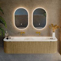 KURVE-DLUX 170cm mobili da bagno curva Sinistra + Destra colore Dusk con 1 cassetto e 2 porte. Lavabo LEAF Doppio senza foro per il rubinetto, colore Opalo.-2