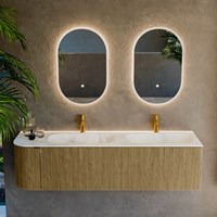 KURVE-DLUX 165cm bathroom vanity set curve Left color Dusk with 2 drawers and 1 door. Vanity top STOR SMALL Double / Right 2 tab holes, color Opalo.-2